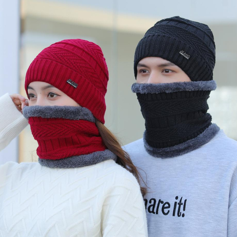 in stock Winter Knitted Hat Men's Outdoor Warm Cold-proof Neck Two-piece Hat Women's Ride Thickened Wool Hat