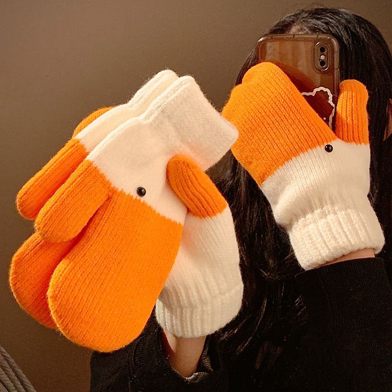 Creative Funny Goose Wool Mittens Women's Autumn and Winter Warm fleece-lined Thickened Cold-proof Cute Couple Students