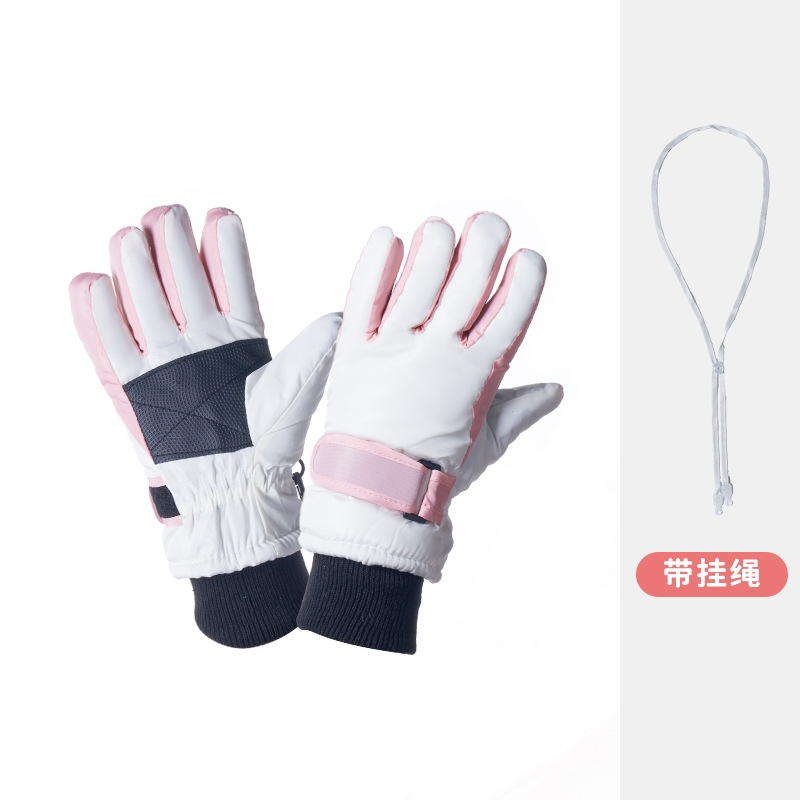 Picture of Winter children's ski gloves with lanyard 3-9 years old fleece-lined men's and women's windproof warm non-slip riding gloves wholesale