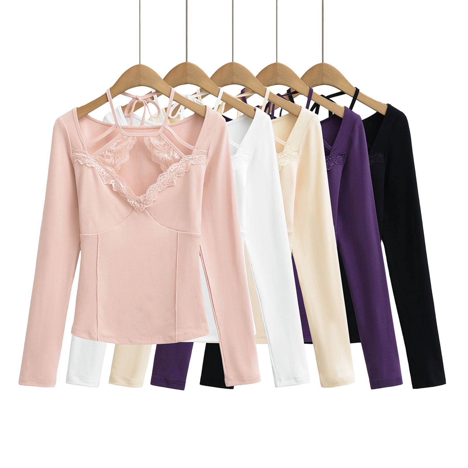 2025 Pure Sexy Lace Waist Long Sleeve Base Shirt Women's Fashion All-match Slim-fit Slimming Spice Girls T-shirt Top
