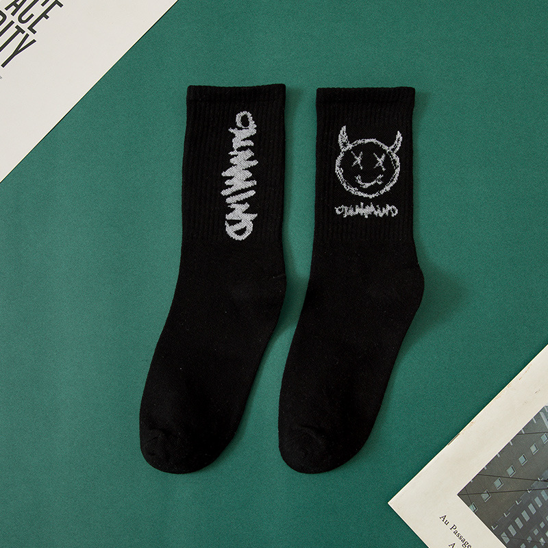 Picture of Distinctive Left and Right Foot Hip Hop Socks Women's Ins Trendy Cotton Mid-Tube Socks Women's Trendy Black and White Sports Socks Autumn