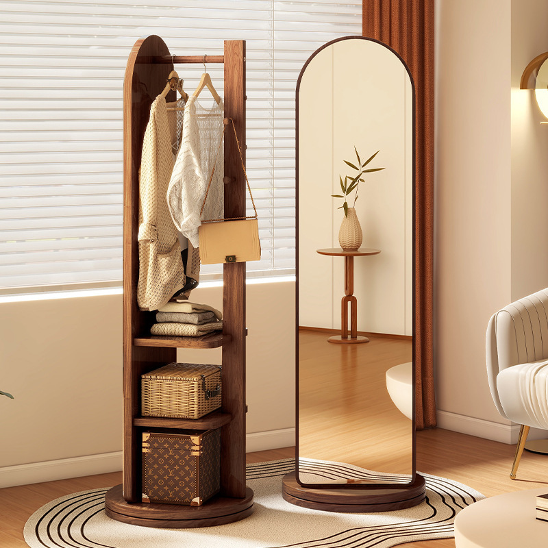 Full-Length Mirror, Floor-To-Ceiling Mirror, Home Bedroom, Rotatable and Movable Dressing Mirror, Coat Rack, Integrated Large Fitting Mirror