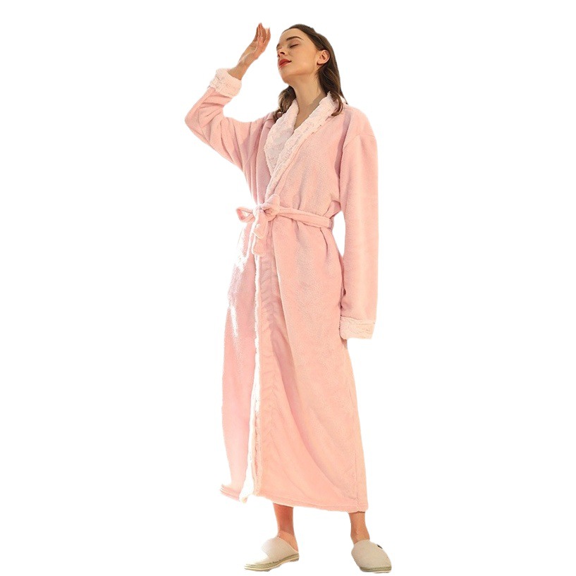 Amazon European Size Plus Fat Flannel Nightgown for Women Winter Men's Coral Velvet Couple Bathrobe Autumn and Winter Thickeneded and Longed