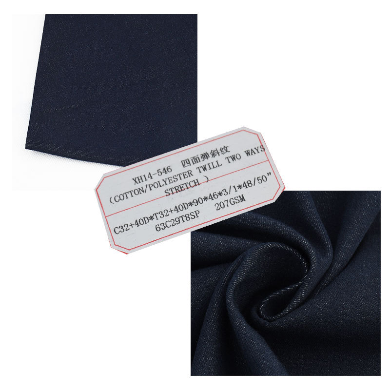 Hot sale polyester cotton fabric denim fabric polyester cotton blend four-sided elastic twill casual clothing pants fabric