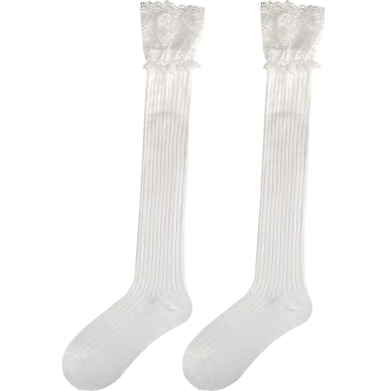 Long Tube Over-the-Knee Socks Autumn Socks Women's Japanese Style JK Girls Lolita Black and White Lace Shoe Socks Lace Shoe Socks