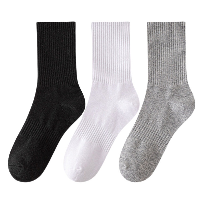 Socks men's socks winter thickened mid-calf length socks solid color men's sports cotton socks basketball socks black and white trendy stockings autumn and winter
