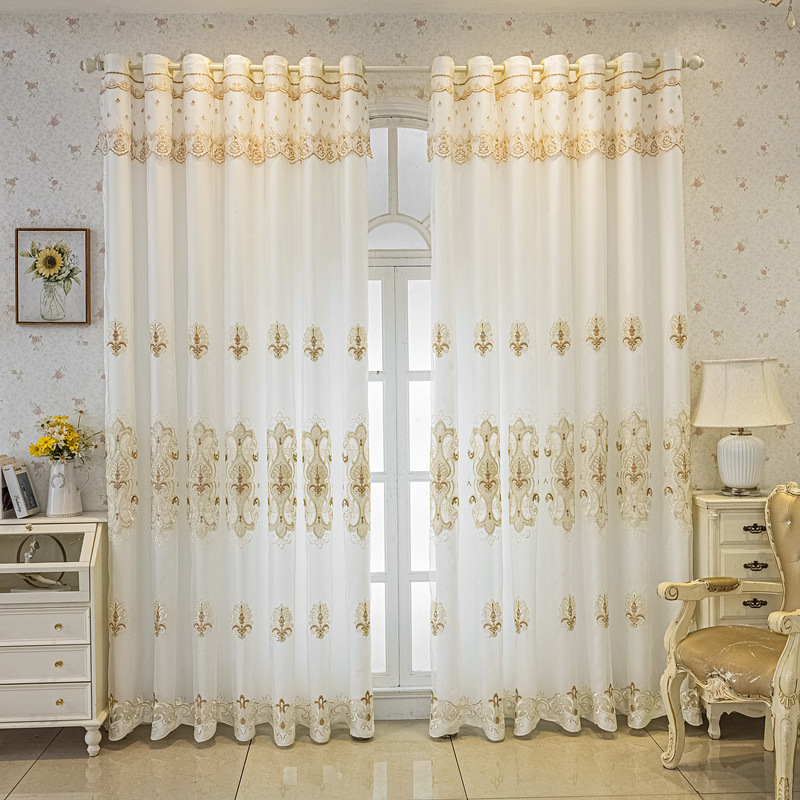 Picture of Jane European Embroidered Double-layer Gauze Integrated Finished Product Light-transmitting and Opaque Curtains Living Room Bedroom Balcony Sun Protection Gauze Curtains