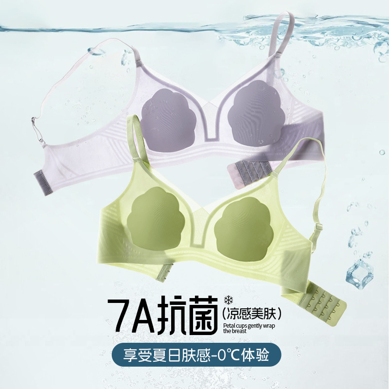 Non-Marking Ice Silk Large Chest Small Underwear Women's Ultra-Thin Chest Non-Steel Rings Gathering Anti-Sagging Bra Summer