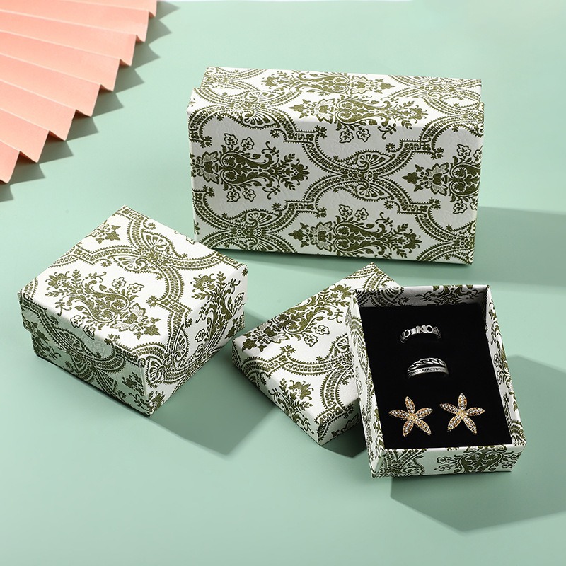 Customized K-Style of Heaven and Earth Cover Jewelry Box Jewelry Ring Packaging Box Simple Retro Pattern Watch Jewelry Decoration Box