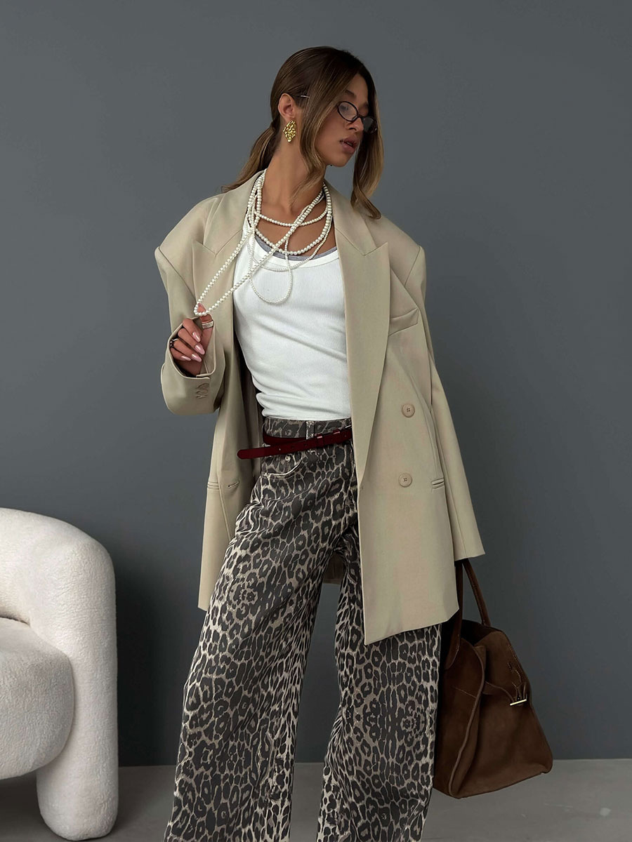 Cross-Border Leopard Print Wide-Leg Pants European and American 2025 Spring and Summer New Y2K Loose Casual Floor-Length Leopard Print Wide-Leg Pants