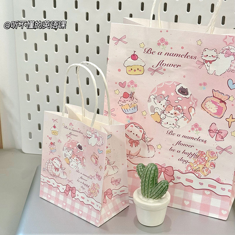 New Bowknot Kitten Gift Bag High Color Value Birthday Gift Packaging Bag Thickened Handbag Kraft Paper Bag
