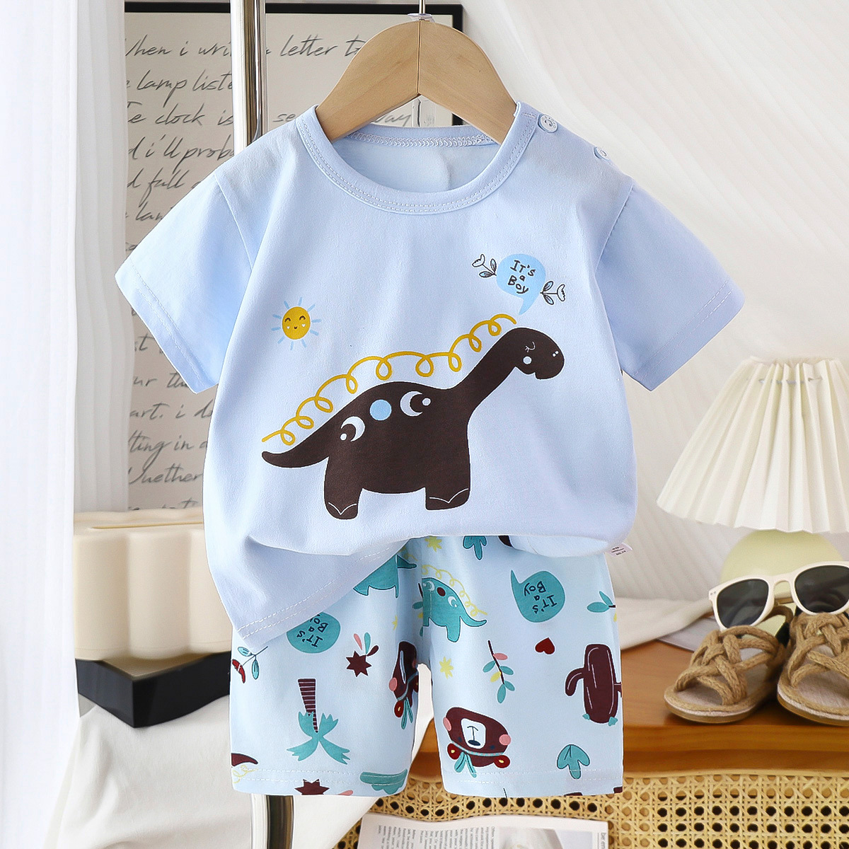 Picture of Children's Short-Sleeved Suit Pure Cotton Summer New Baby Boy Summer T-Shirt Girl Clothing Thin Kidsren's Clothing Carefully Selected