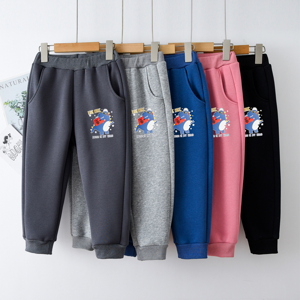 Picture of Winter Children's fleece-lined Sports Pants Thickened Dinosaur New Boys' Casual Pants Winter Children's Wear Silver Fox Velvet Sweatpants
