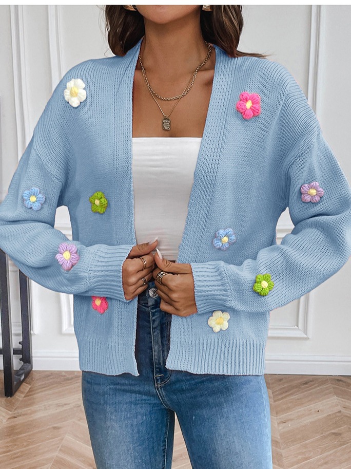 Picture of Foreign trade cross-border new hand hook flower sweet knitted cardigan sweater coat women's lazy casual loose sweater