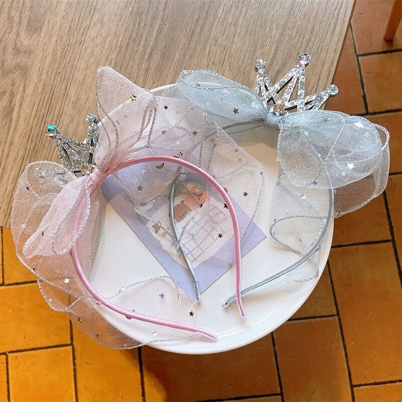 Girls' headband Korean style crown mesh Princess Western style does not hurt hair headband bow ribbon hair pressing hairpin wholesale