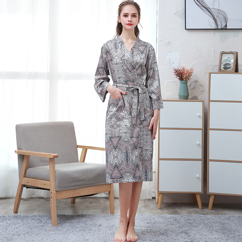 Picture of Couple ice silk bathrobe women's summer thin digital printing artificial silk nightgown men's plus size pajamas spring and autumn