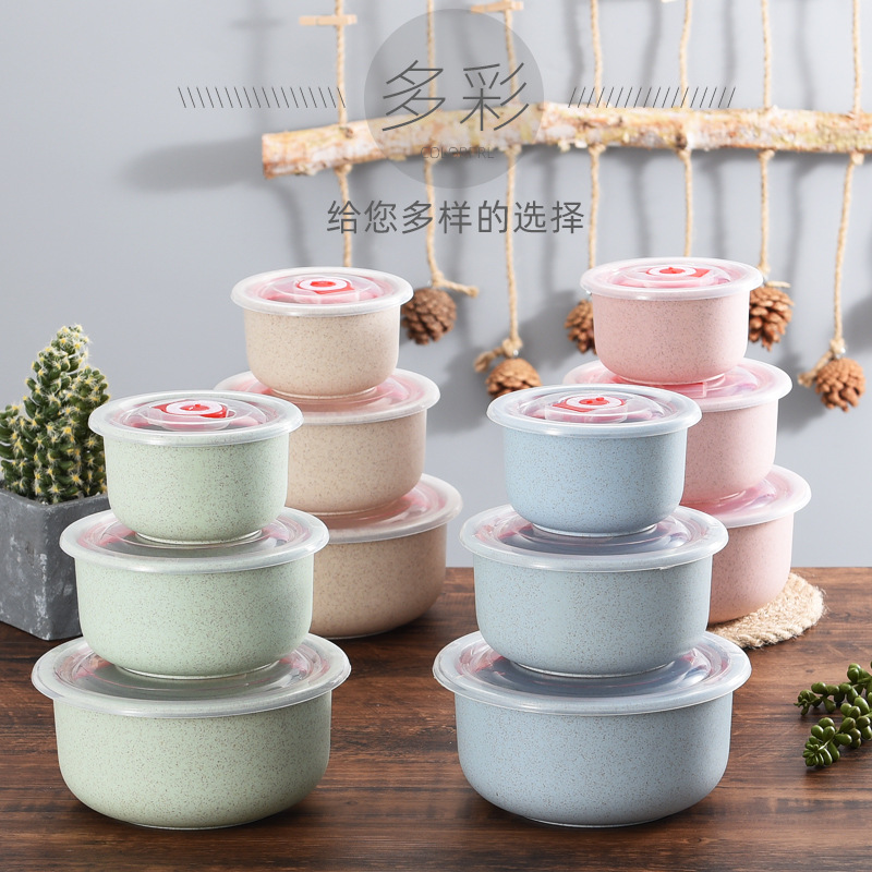 Picture of Ditui Gift Wheat Straw Fresh-Keeping Bowl Three-Piece Set with Lid Household Microwave Plastic Lunch Box with Custom Logo