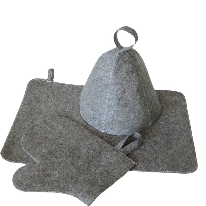 Manufacturer Wholesale Felt Sauna Hat Three-Piece Set Sauna Mat Gloves Dry Hair Cap Heat Insulation and Water Absorption Cross-Border Foreign Trade Supply