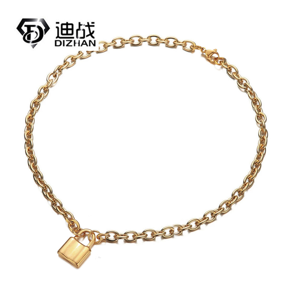 Hip-Hop Trendy Punk Style Stainless Steel Padlock Pendant Design Lobster Clasp Jewelry Bracelet Necklace Set