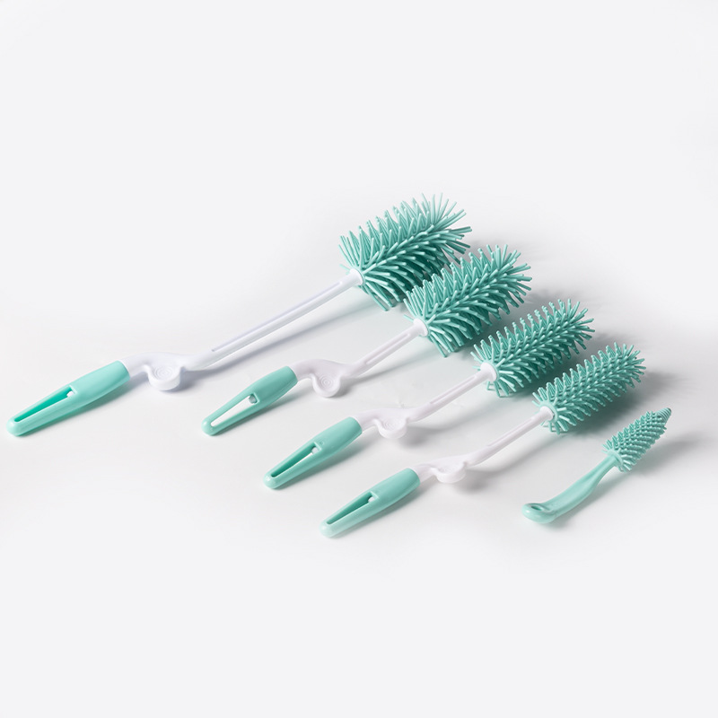 Picture of Rotating Silicone Bottle Brush Combination, Bottle Cleaning Pacifier Brush, Long Handle 5-Piece Set, Baby Bottle Brush Cleaning Set