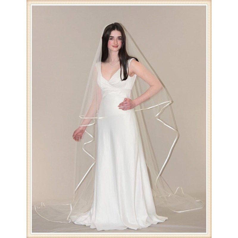 2020 gauze white ivory edging white ivory long bridal veil double layer Chapel wedding