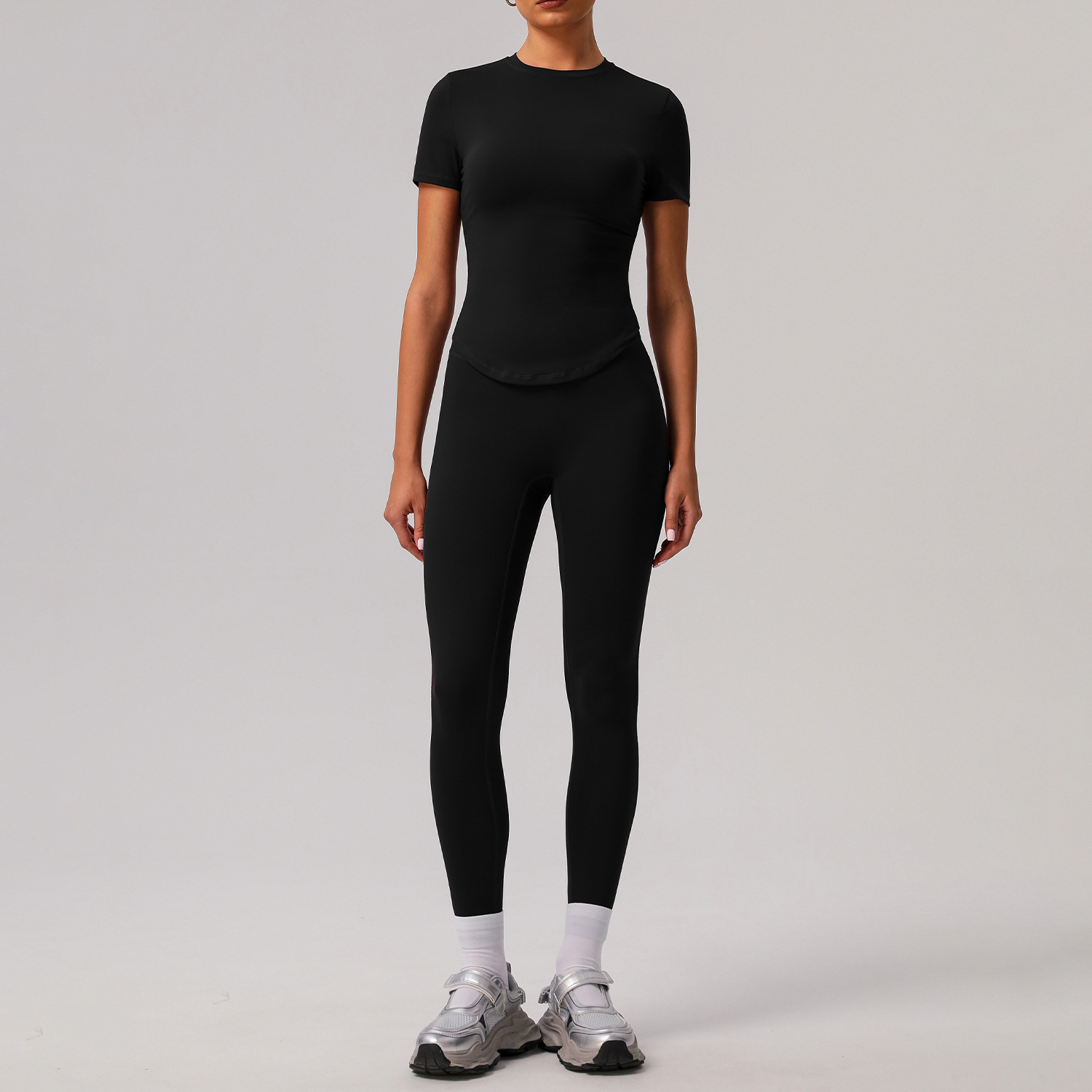 Picture of European and American Solid Color Tight Naked Yoga suit High Elastic Breathable Fitness Clothes Outdoor Body Shaping Running Sports suit Women