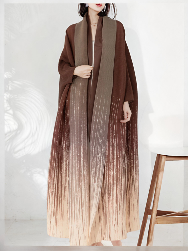 Gradient Lace-up Bat Sleeve Pleated Trunker Women's Western Style Goddess Loose Long Miyake Jacket Top plus size