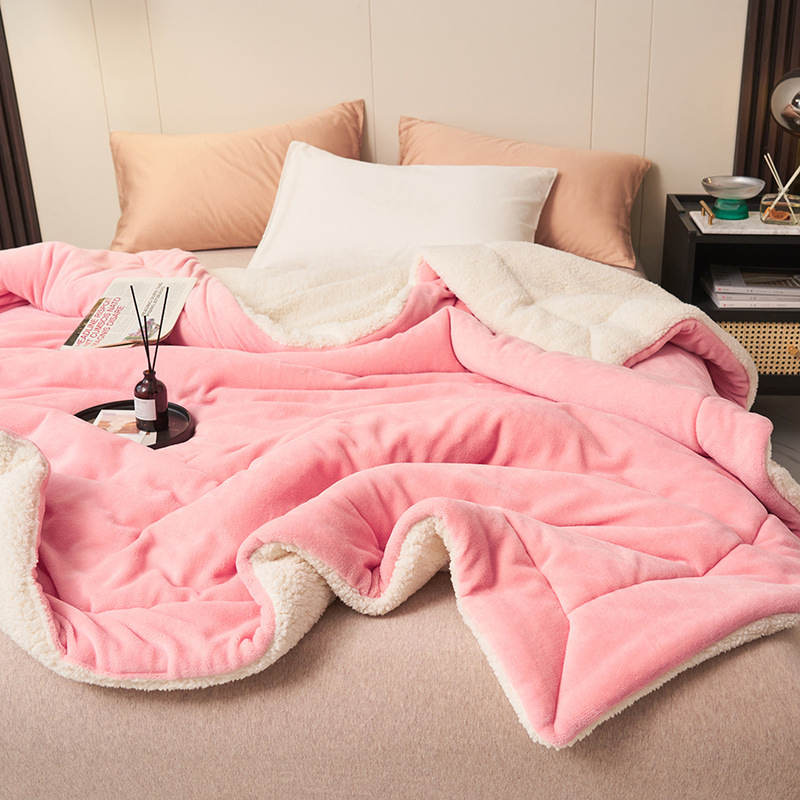 Picture of Cross-Border Double-Layer Thickened Lamb Velvet Blanket Solid Color Composite Milk Velvet Blanket Flannel Single and Double Nap Blanket
