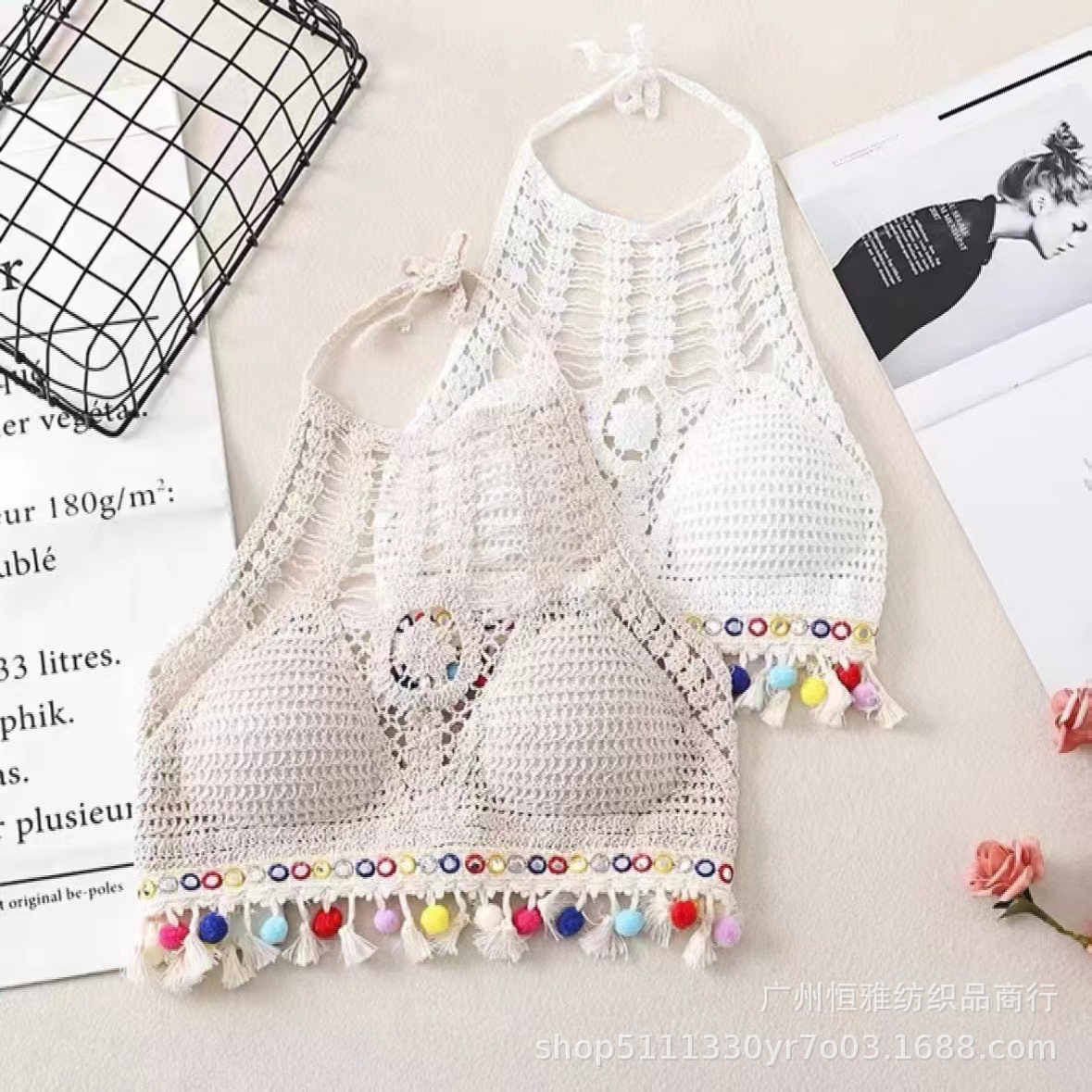 Beach Knitted Tassel Crochet Vest Popular Retro Neck Wrap Top Sexy Camisole Foreign Trade Spot