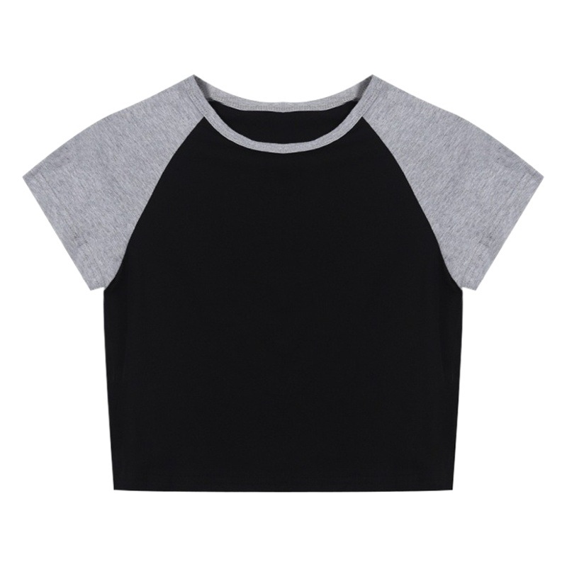 Contrast Color Short Sleeve Women Korean Style High Waist Trendy ins Student Short Top Summer Navel Short T-Shirt Women's Trendy Foreign Trade Wholesale
