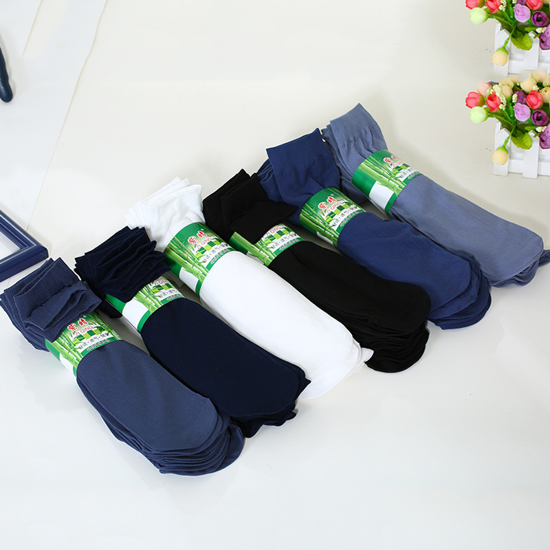 Men's summer stockings solid color comfortable bamboo fiber striped socks breathable sweat-absorbent casual business socks stall supply
