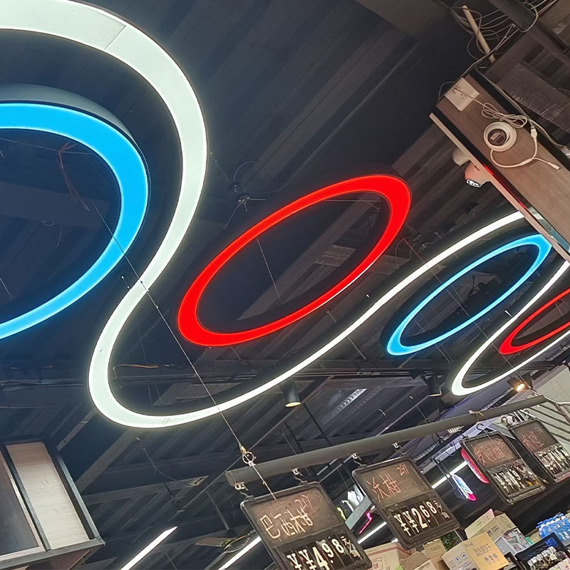 Picture of Ring Curved Chandelier Dance Studio Gym Internet Cafe Commercial Shopping Mall Supermarket Creative Industrial Style Lamps