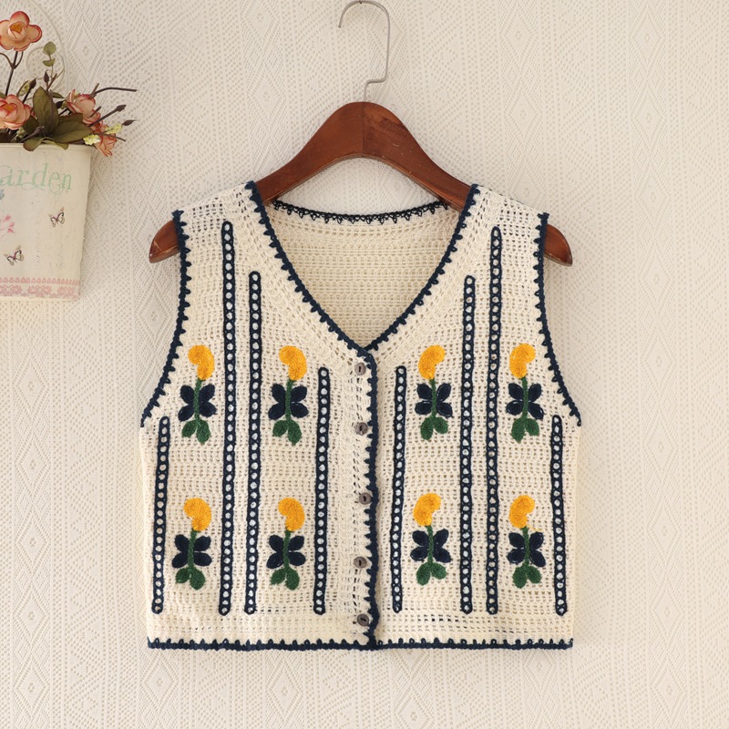 Picture of New Korean Style Knitted Vest Women's Vintage Embroidered Crochet Knitted Shirt Waistcoat Vest Sleeveless Jacket Spring and Summer