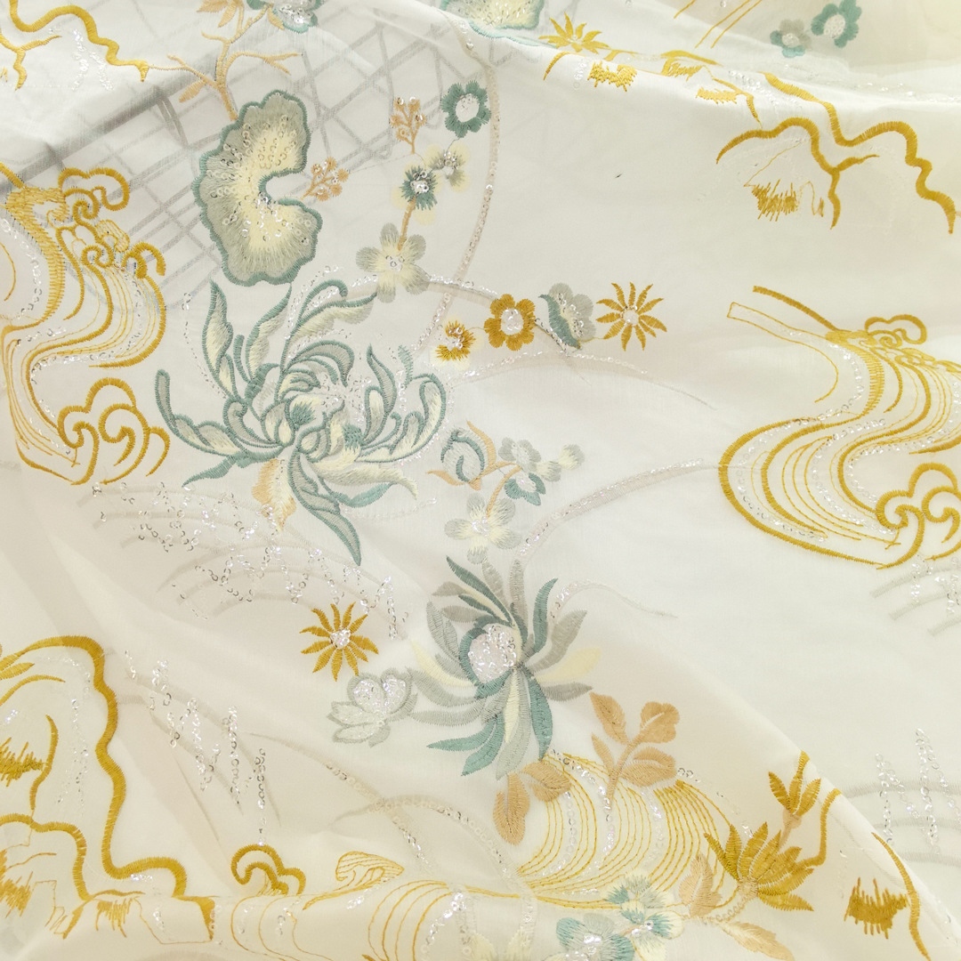 2025 New Guofeng New Chinese Tencel Base Cloth silver Sequins Heavy Industry Multicolor Embroidery Lace Noodle Accessories