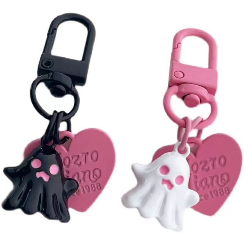 Picture of Cute personality sweet cool little ghost ghost love ornaments pink black keychain headset pendant jewelry accessories