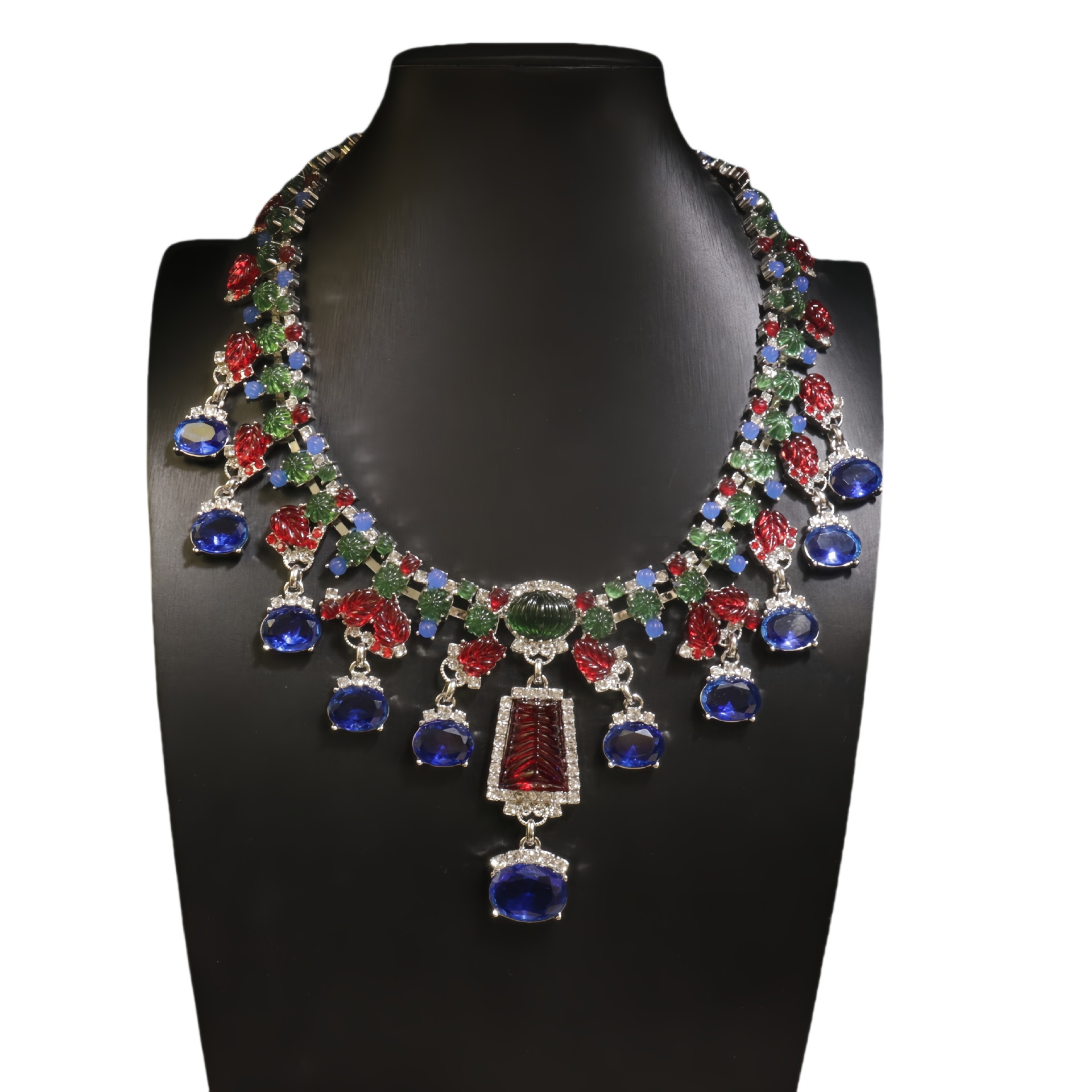 Picture of Exquisite Heavy Industry Rhinestone Inlaid Colorful Necklace Earrings suit Light Luxury All-match Red New Year Jewelry