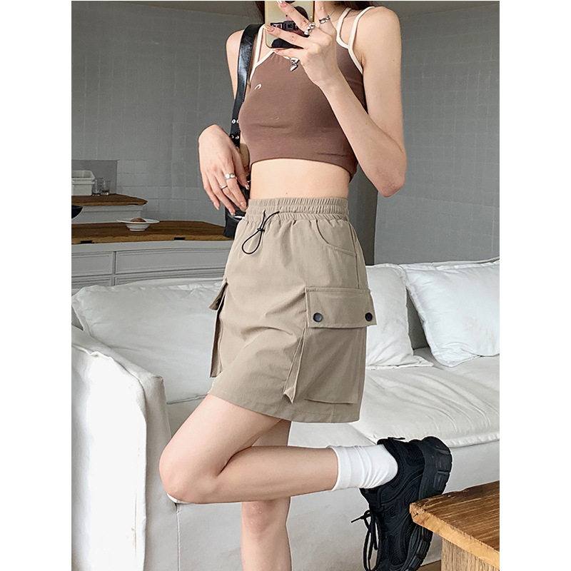 Picture of Drawstring Skirt Women's Summer Casual Short Skirt Niche Slimming Grey Loose Waist Skirt Workwear A- line Skirt