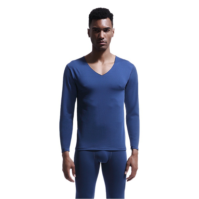 Men's Large V-neck Non-marking Cold-proof Thermal Underwear suit Slim-fit fleece-lined Tight Thin Autumn Clothes Autumn Trousers Cotton Sweater