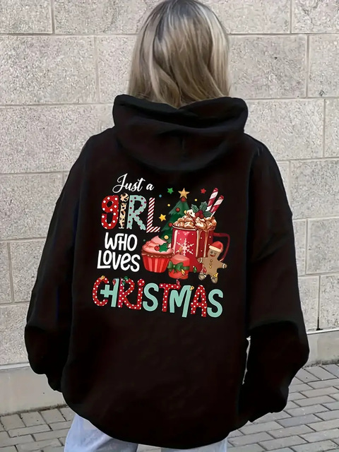 Picture of Cross-border Christmas Printed Kangaroo Pocket Sweater Casual Long Sleeve Rope Sweater Sweatshirt