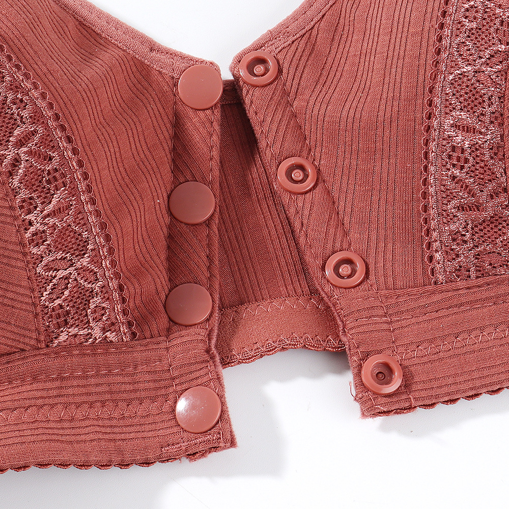 Picture of Cross-border front buckle lace edge plus size sexy mom bra middle-aged and elderly wireless breathable thin cotton bra bra for women