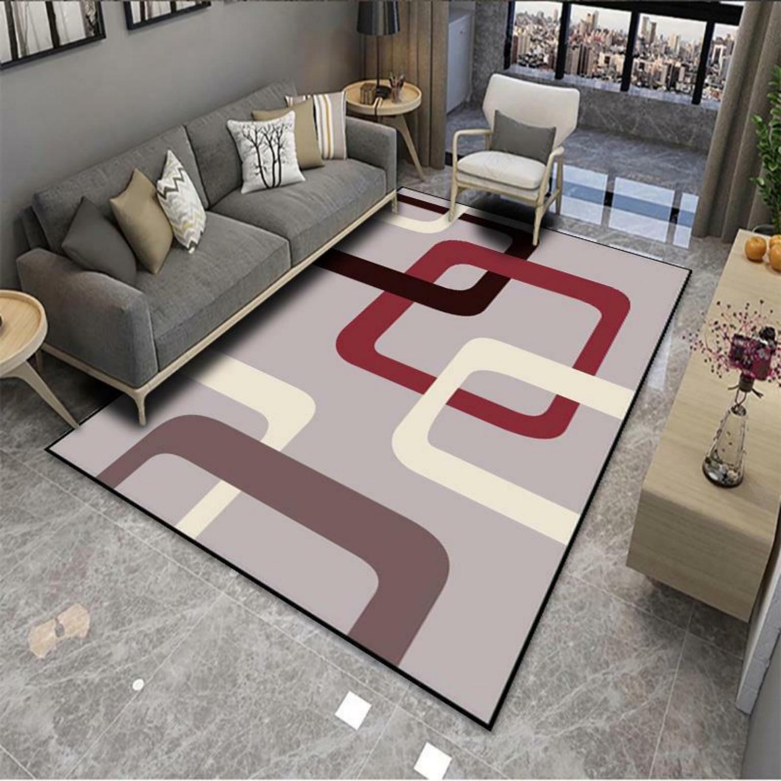 Picture of Modern Simple Living Room Carpet Geometric Pattern Home Study Sofa Printing and Dyeing Carpet Homestay Hotel Carpet Floor Mat