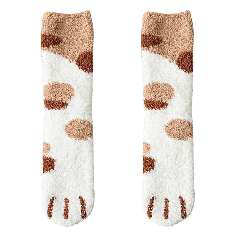 Coral velvet socks half velvet socks autumn and winter New Cat Claw socks women warm cute sweet girl fleece-lined thickened wholesale