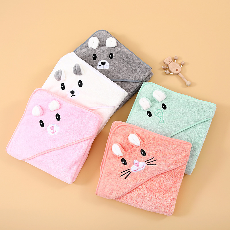 Picture of Baby Blanket Coral Fleece Embroidered Cartoon Hooded Bath Towel Kick-proof Cloak Newborn Baby's Cloak Travel Cloak