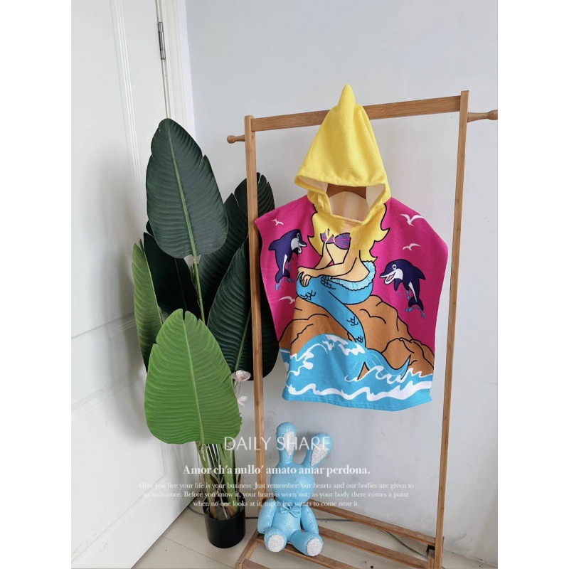 Picture of Children's Bath Towel Hooded Poncho Bathrobe Super Soft Wearable Baby Absorbent Towel for Boys and Girls Swimming
