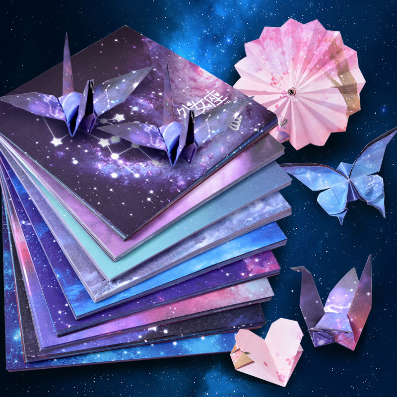 Picture of Star Origami Color Paper Children's Handmade Special Kindergarten Luminous Color Pearlescent Double-sided Printing Paper Paper Cut Wholesale