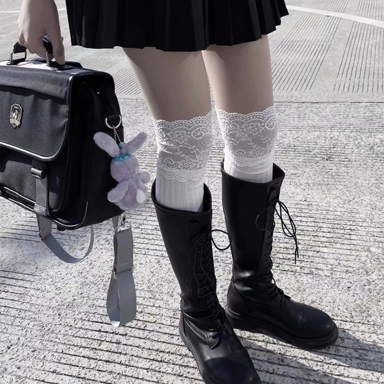 Picture of Long Tube Over-the-Knee Socks Autumn Socks Women's Japanese Style JK Girls Lolita Black and White Lace Shoe Socks Lace Shoe Socks