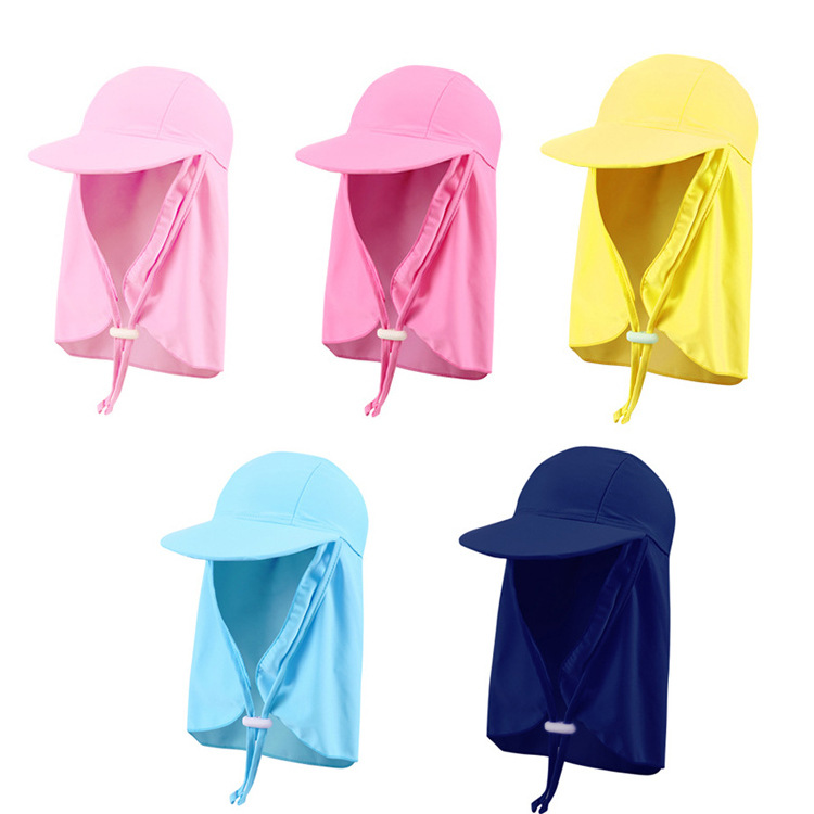 Children's swimming cap boys' sun protection neck and ear protection girls' big brim summer devil hat cute beach sun protection swimming cap