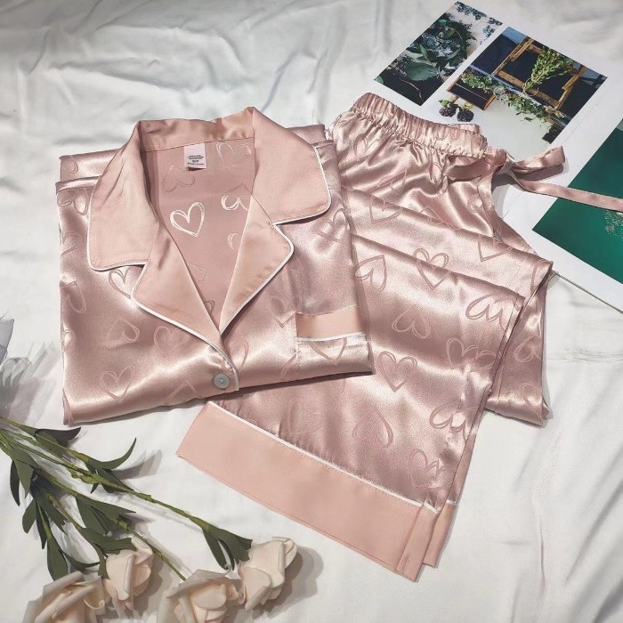 sleepwear Spring and Summer Silk Long Sleeve Pants Pajamas Women's Cute Loose Foreign Trade Cross-border Girls' suit