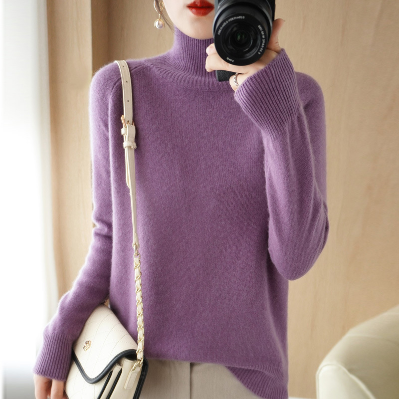 Picture of Stand Collar Sweater Women's Autumn and Winter New 2025 Thick Korean Style Women's Pure Color Pullover Loose Knitted Long-Sleeved Bottoming