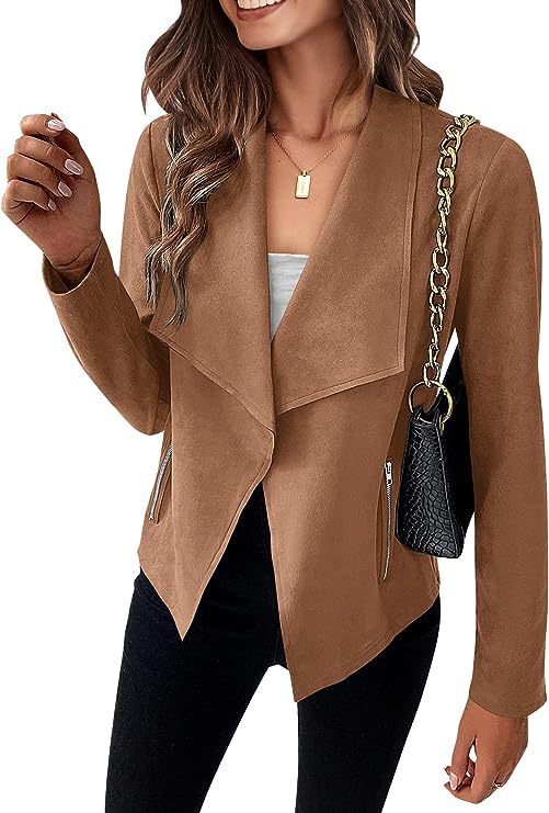Picture of in stock Amazon 2024 autumn and winter new European and American fashion casual suede short suit zipper pocket coat